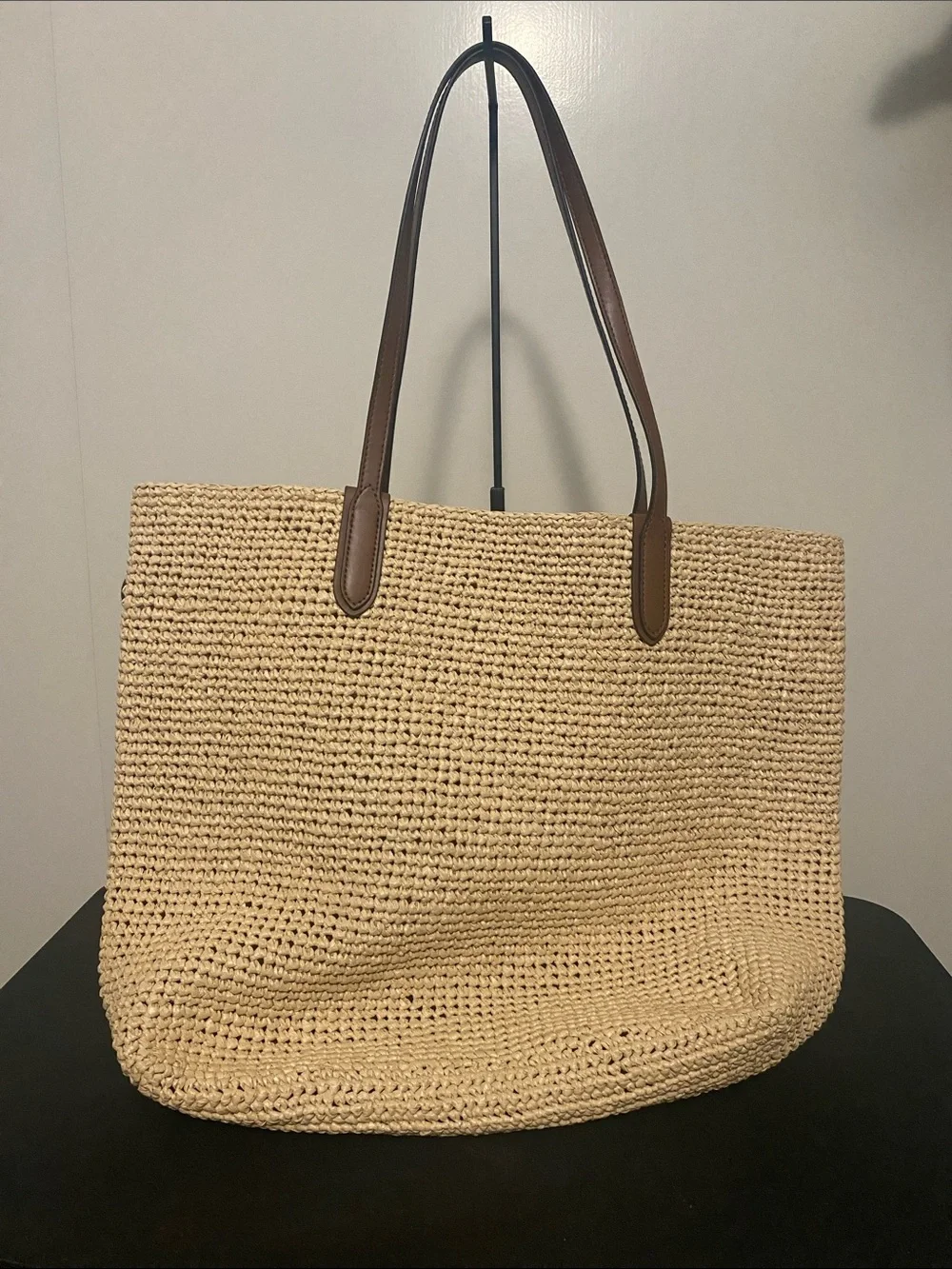 Michael Kors Natural Straw Tote with Brown Leather MK Logo